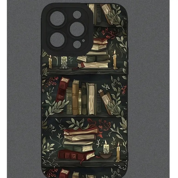 New, IPhone 14 Pro Max silicon cell phone case books greenery & candles - Picture 4 of 6